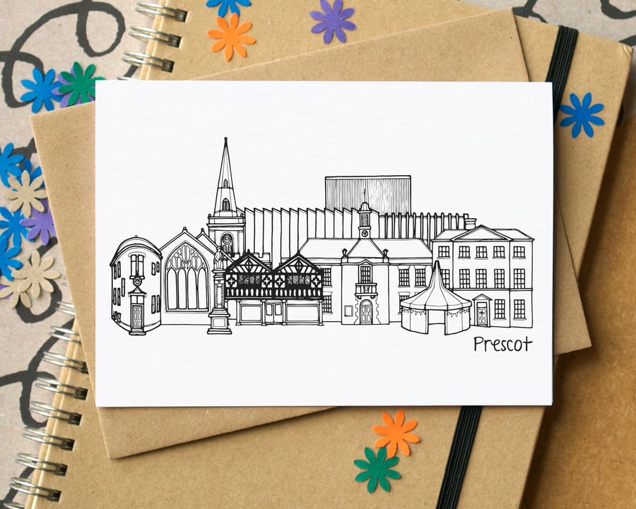 Prescot Skyline Greetings Card