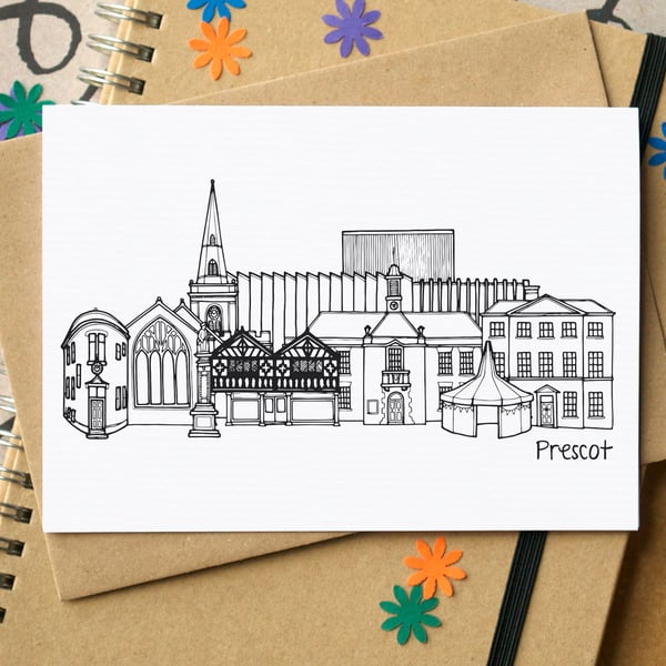 Prescot Skyline Greetings Card