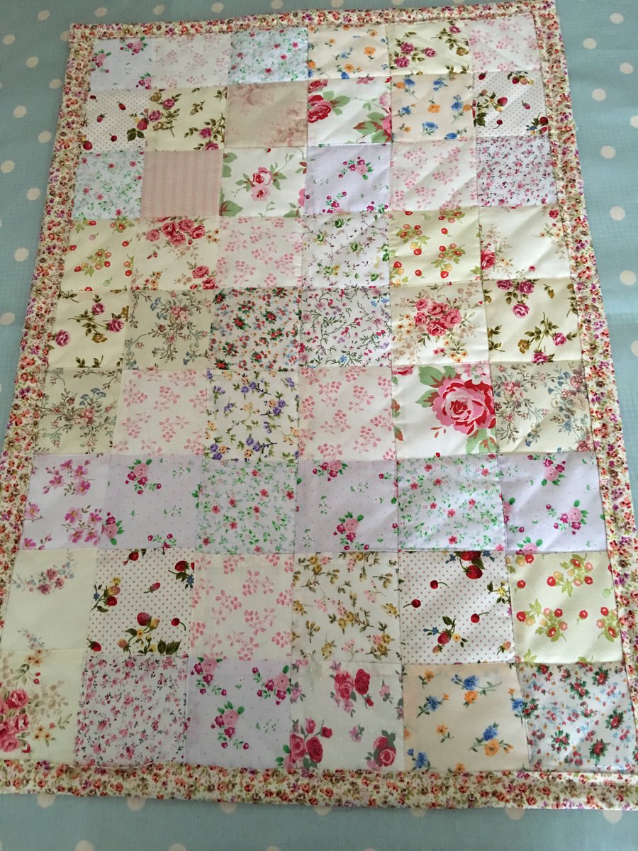 Patchwork quilt in shabby chic , floral fabrics,baby,blanket,throw,pram,cot,lap