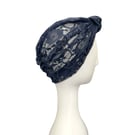 Navy Blue Ready to Wear Prettied Lace Turban Hat Head Scarf Wrap for Women