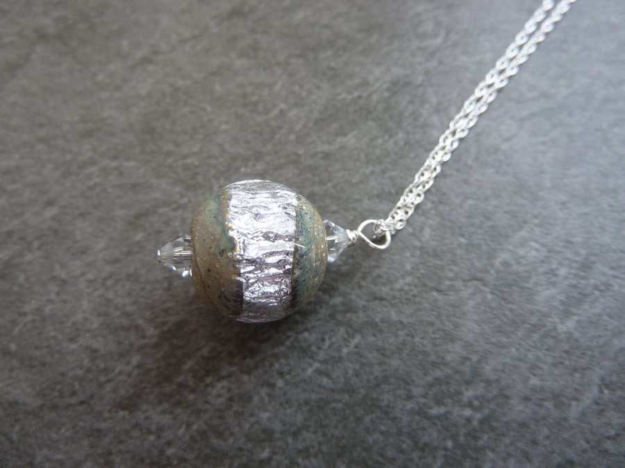 sterling silver chain, lampwork glass pendant 