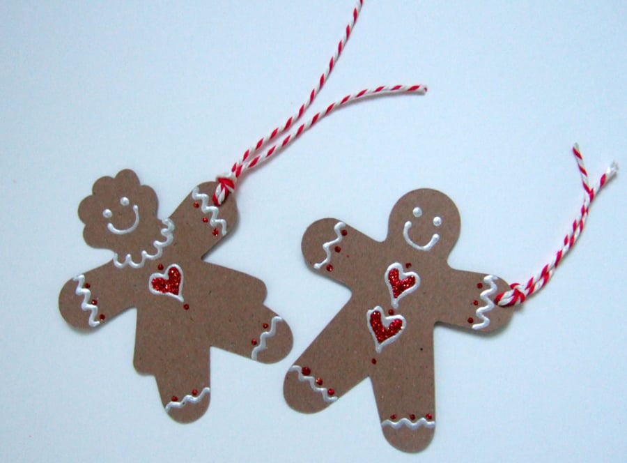 Christmas Gift Tags,Gingerbread Man & Women,Handmade Gift Tags,2pk