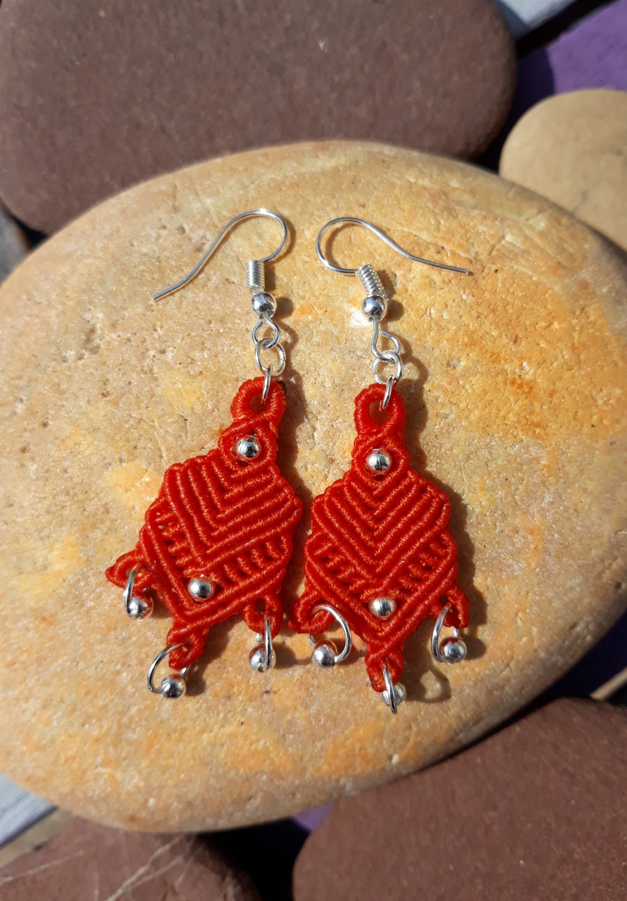 Orange Macrame Earrings 