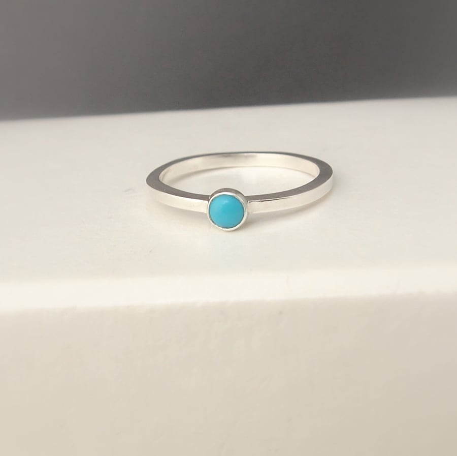 Turquoise Silver Ring, 4mm Turquoise in a Sterling Silver Band