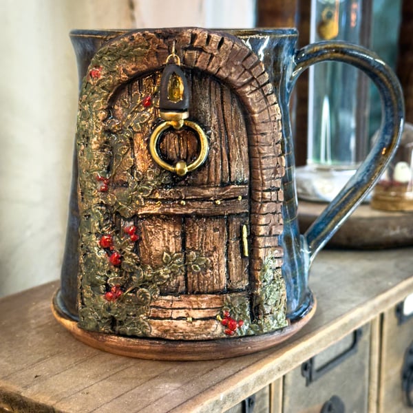 Cottagecore Fairytale Forest Door Coffee Mug with Lantern