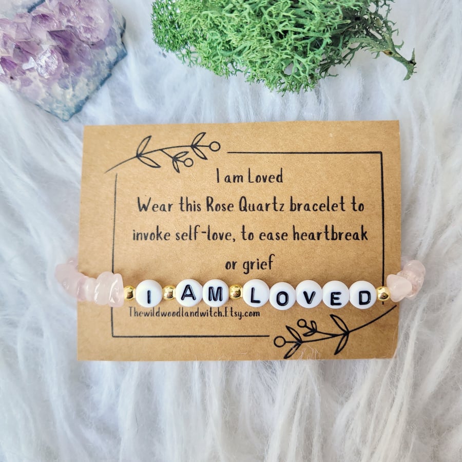 I Am Loved Rose Quartz Affirmation Bracelet