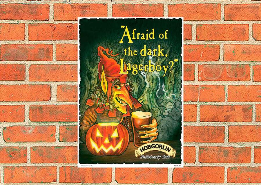 Hobgoblin 'Afraid of the dark' vintage advertising metal sign. Mancave or Bar