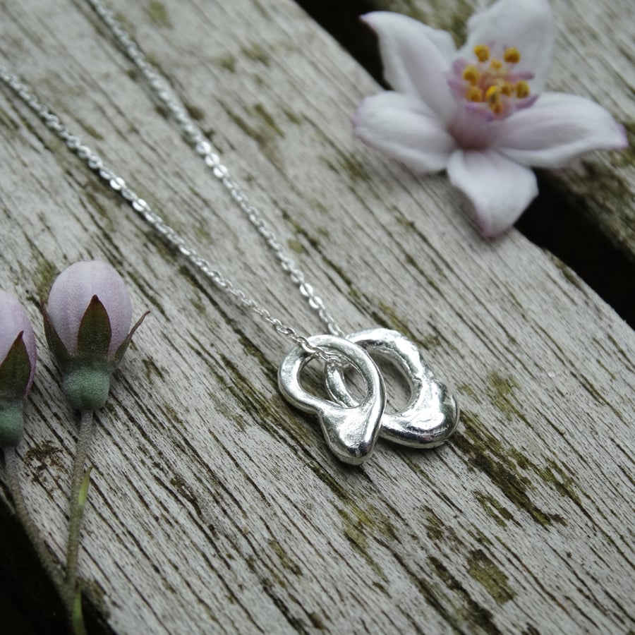 Artefact double charm pendant in recycled silver