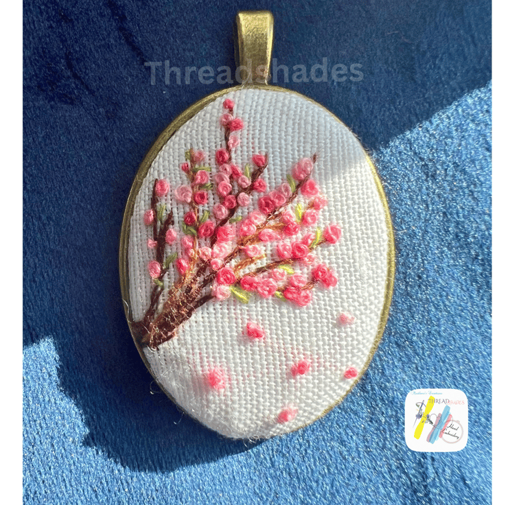 Hand embroidered pendant, cherry blossom design... - Folksy