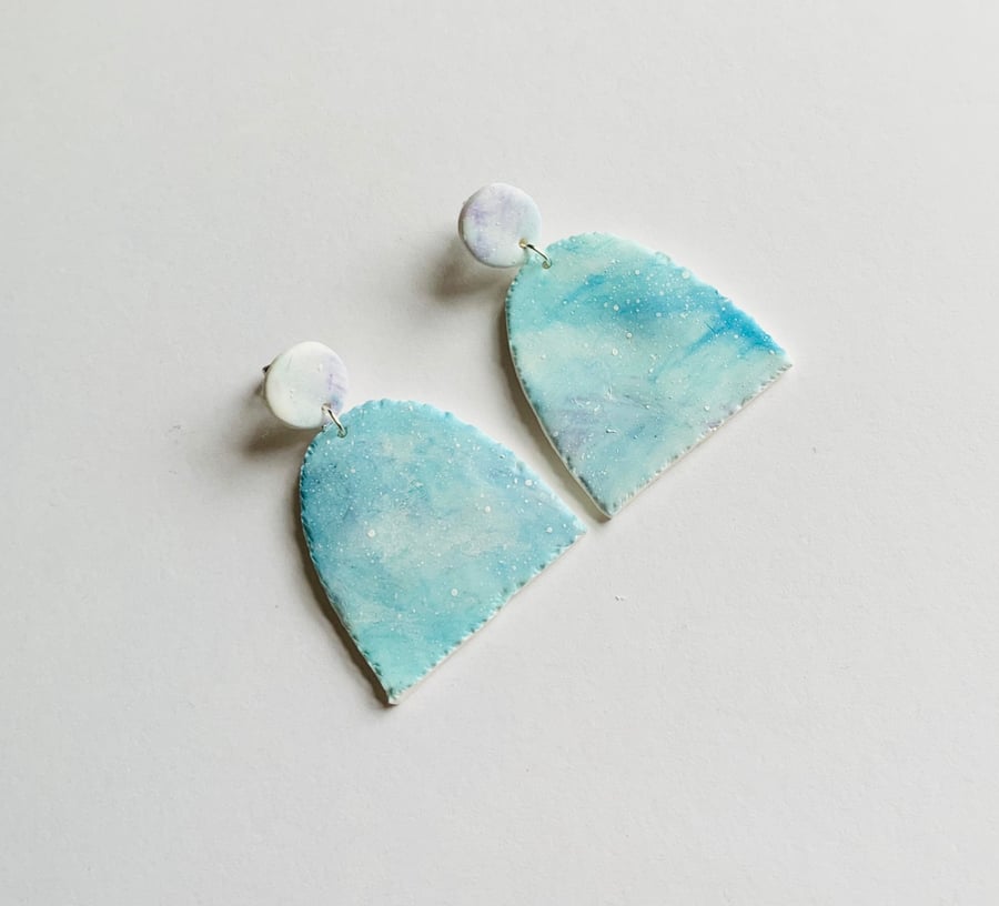 Unique polymer clay pale blue lightweight dangle earrings 