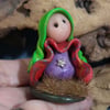 Tiny Meadow Gnome on grassy tableau OOAK Sculpt by Ann Galvin