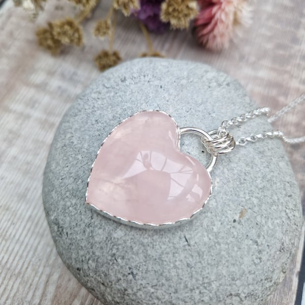 Sterling Silver and Rose Quartz Gemstone Heart Necklace.