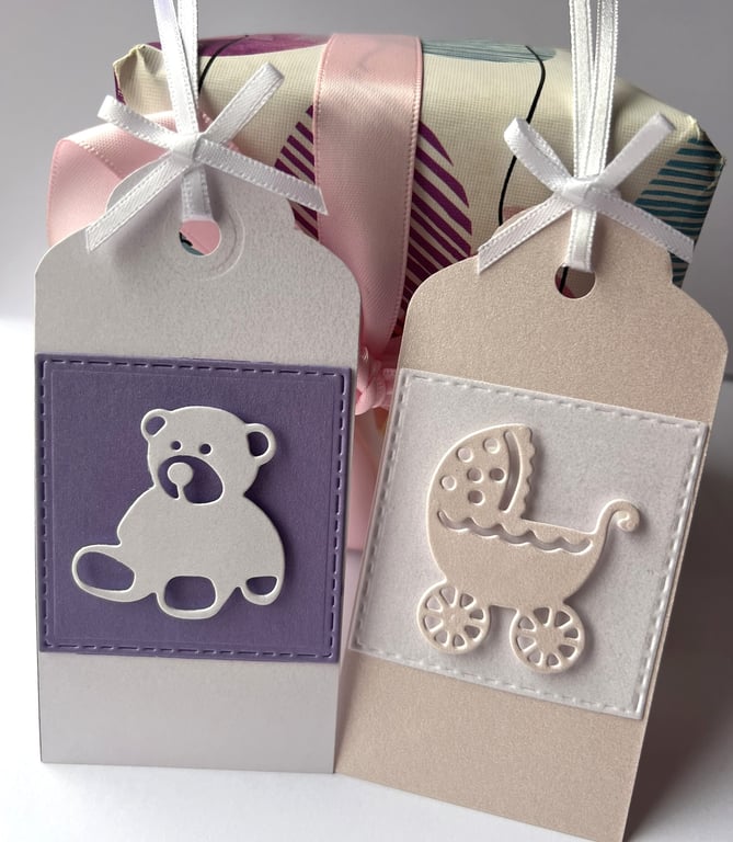 Handmade Pearl shimmer baby gift tags set of 4 or 8 tags