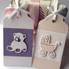 Handmade Pearl shimmer baby gift tags set of 4 or 8 tags