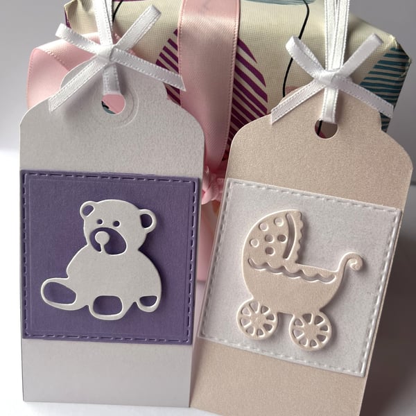 Handmade Pearl shimmer baby gift tags set of 4 or 8 tags