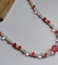 Modern Ruby Drift - Red and Opaline Geometric Glass Necklace - Image 6