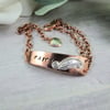 Copper Bracelet. Stamped Faith with Feather & Scroll Decoration. Adjustable Fit