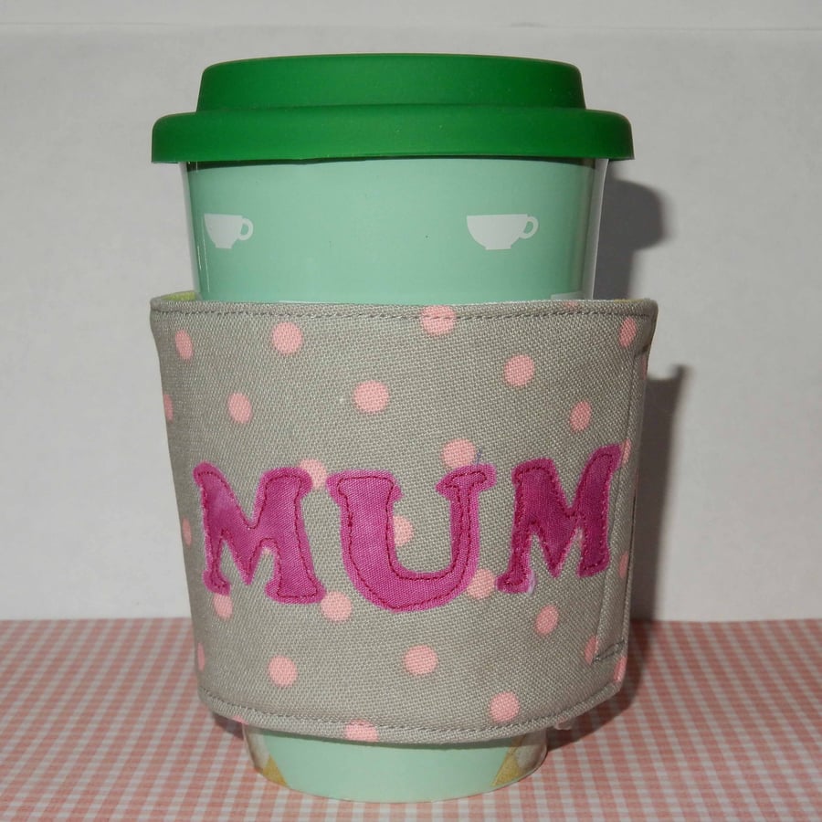 Travel mug cosy - Mum applique 