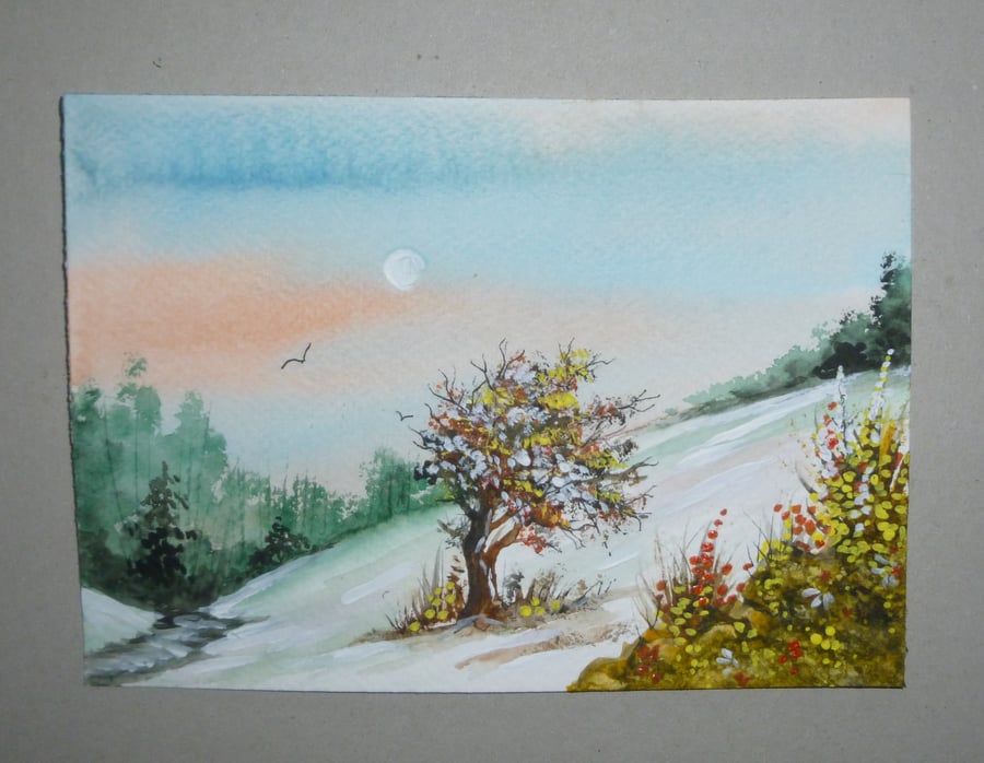 original art hand painted winter watercolour landscape ( ref FA626 B2 )