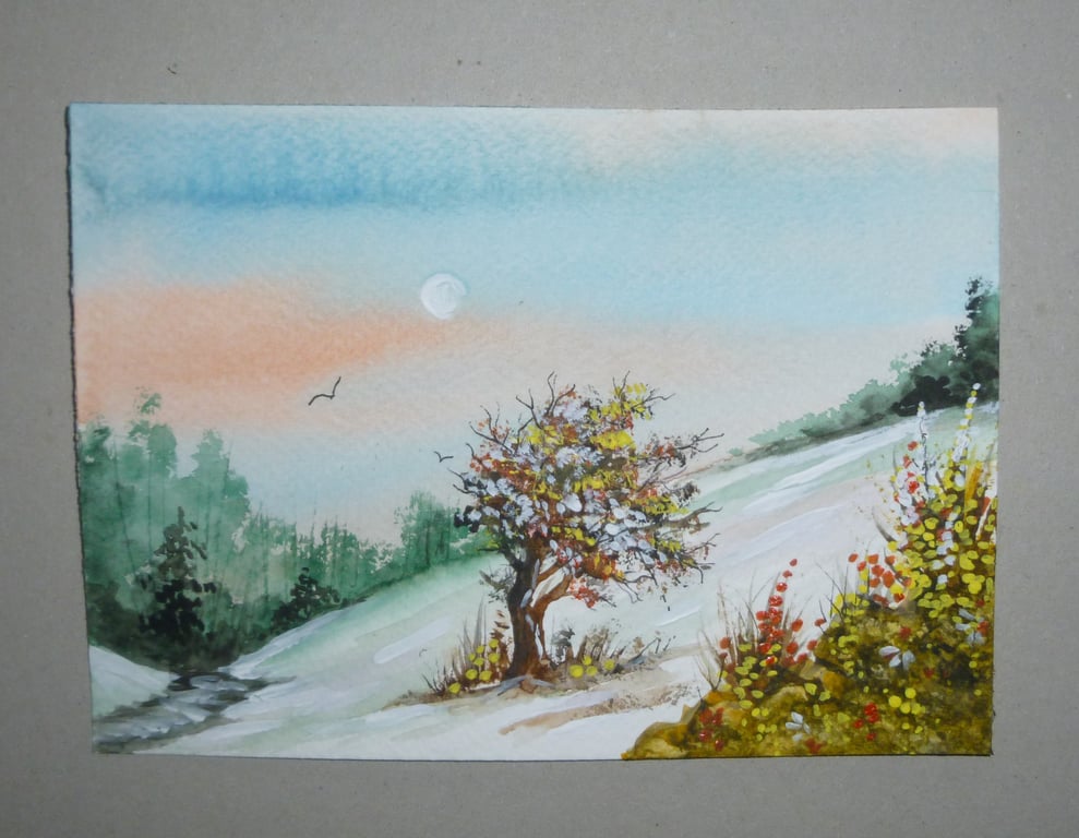 original art hand painted winter watercolour landscape ( ref FA626 B2 )
