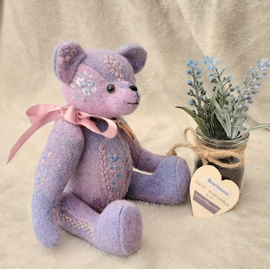 Hand Embroidered Collectable Bear, Unique artist bear by Bearlescent