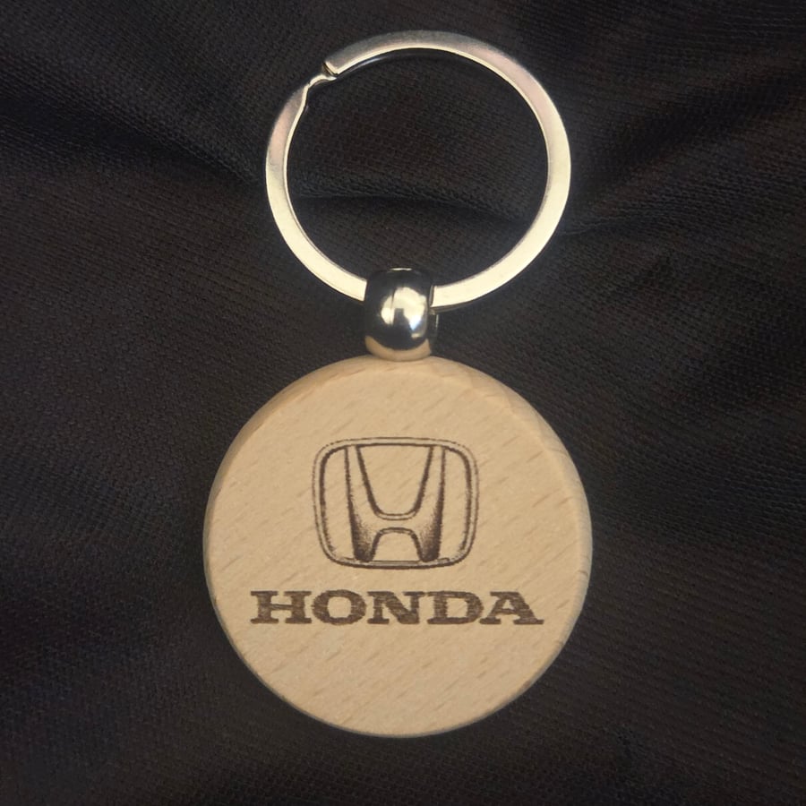 Personalised Honda Laser Engraved Wooden Keyring - Gift for Car Enthusiasts