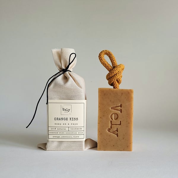 Soap On a Rope With Orange And Turmeric "Orange Kiss", Natural, Vegan
