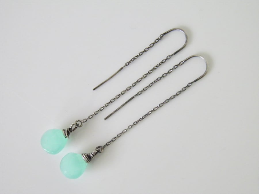 Aqua Blue Chalcedony Threader Earrings