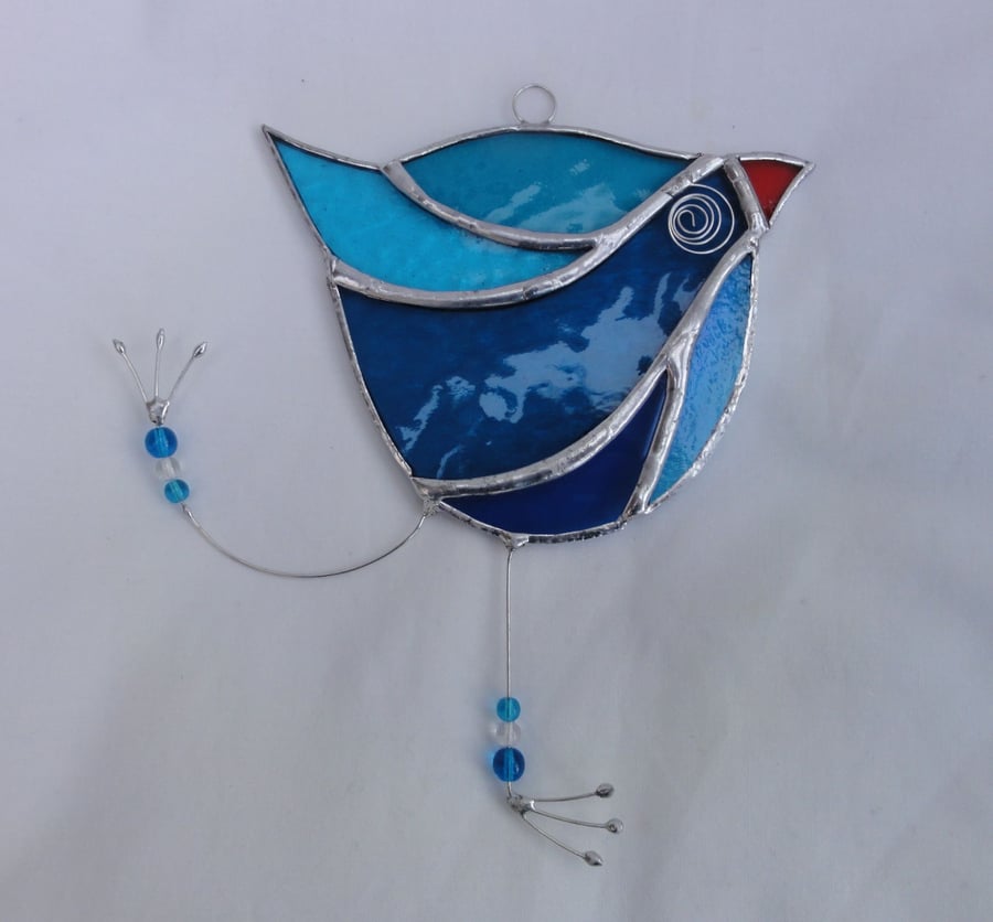 Stained Glass Funky Bird Suncatcher  - Turquoise