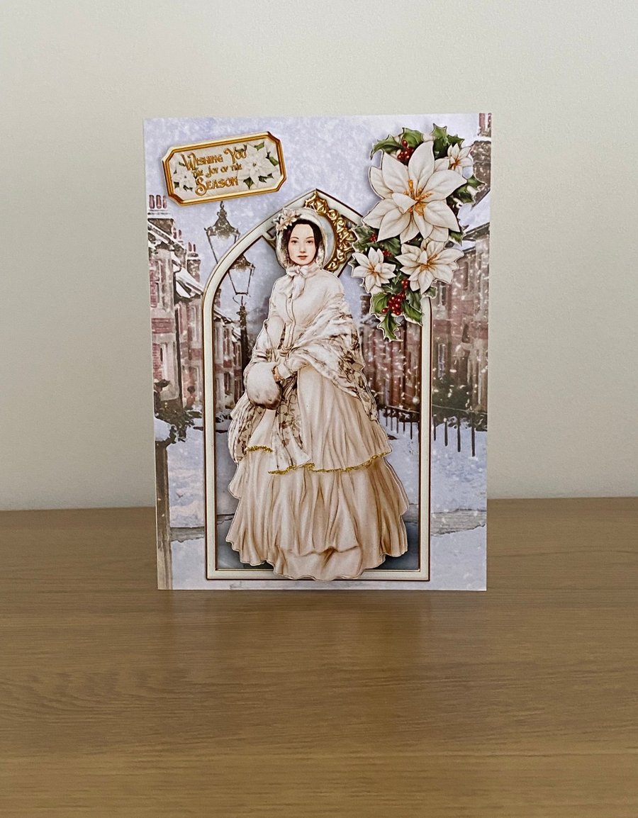 Handmade Decoupaged 3D Victorian Lady Christmas Card