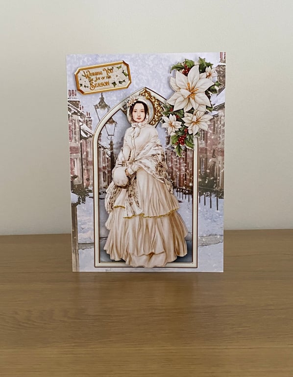 Handmade Decoupaged 3D Victorian Lady Christmas Card