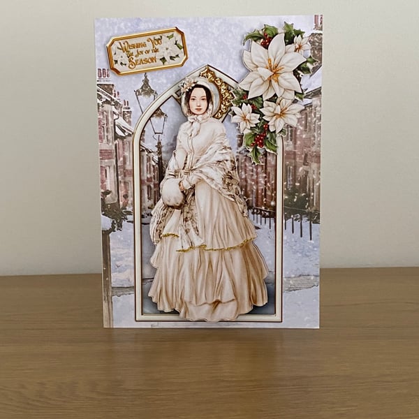Handmade Decoupaged 3D Victorian Lady Christmas Card