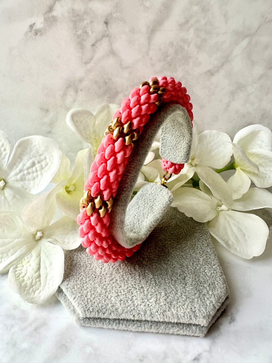 Rope Bracelet - Coral & Gold