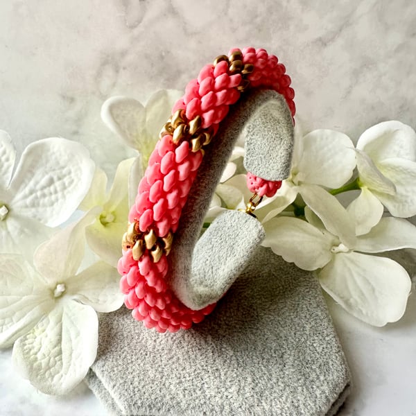 Rope Bracelet - Coral & Gold