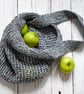 Hand Knitted cotton shopping grocery bag - Denim Blue Neutral - Image 6