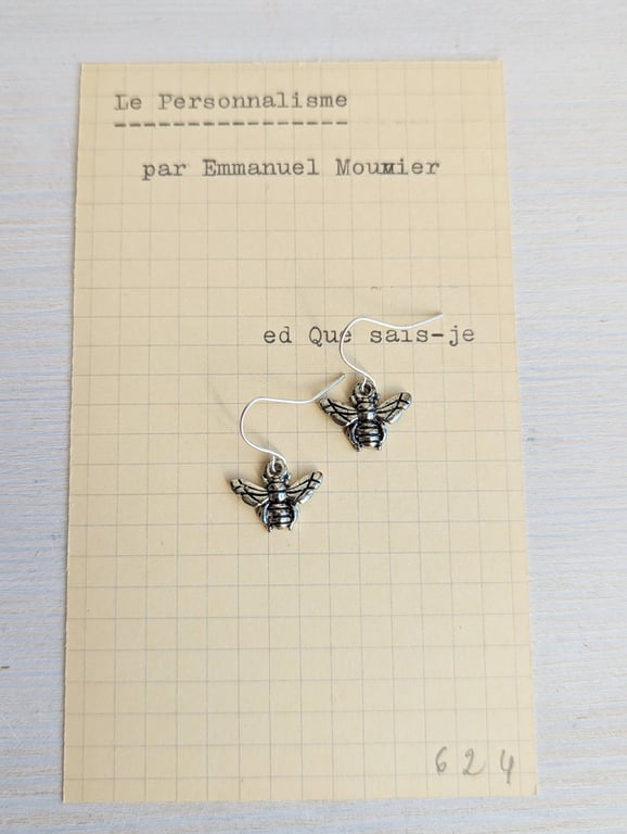 Petite Silver Bee charm earrings - little bees - gift for gardener - nickel free