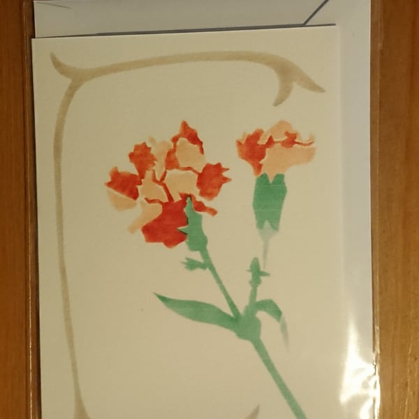 Seconds Carnation flower card, blank inside for your own message