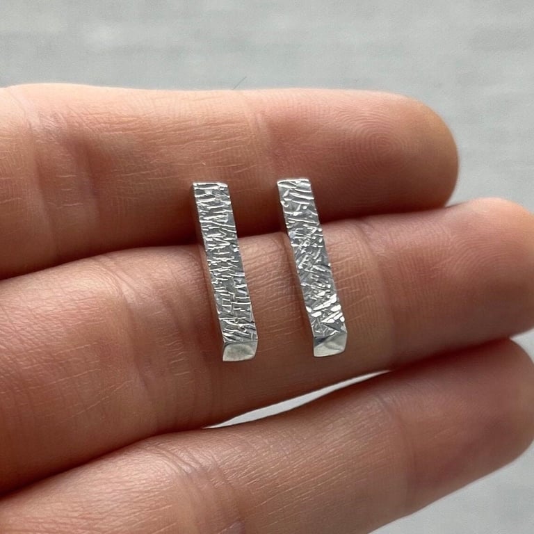 Edge Texture Earrings - Handmade, Sterling Silver 