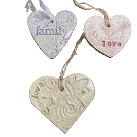 Hearts - set of 3 hanging pottery decorative hearts  - free postage