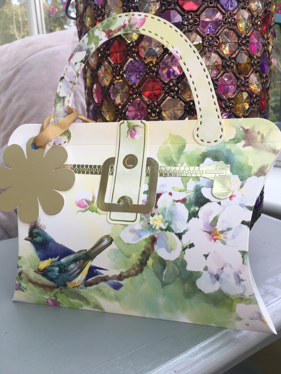 Birds on a branch and florals handbag pillow box gift bag