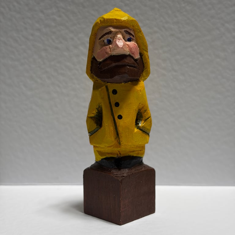 Mini Hand Carved Wooden Fisherman Sculpture – One of a Kind Folk Art Figure