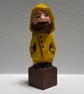 Mini Hand Carved Wooden Fisherman Sculpture – One of a Kind Folk Art Figure