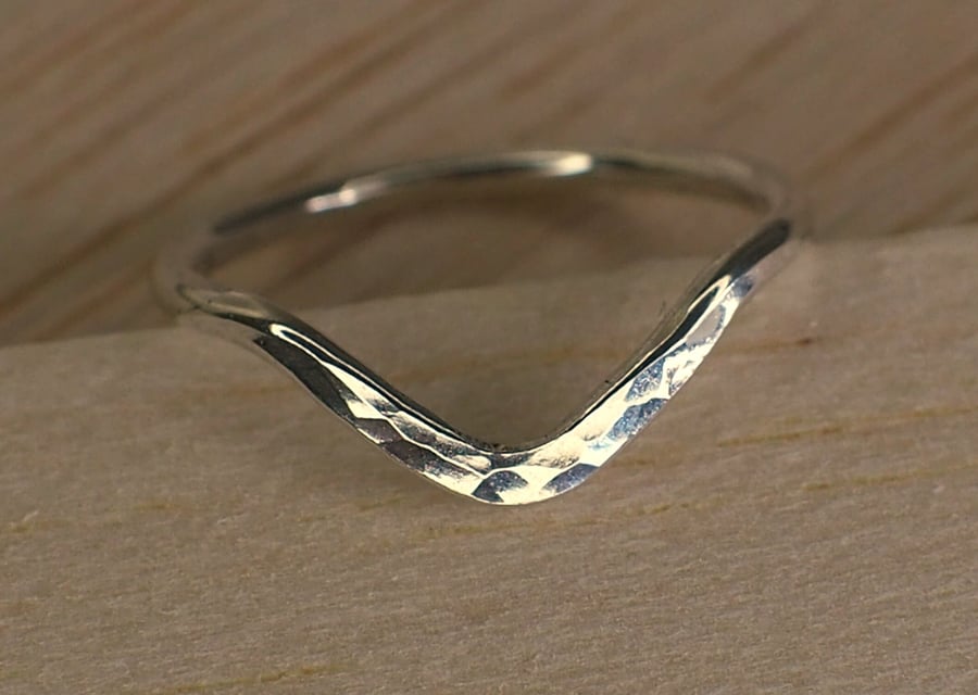 Solid Sterling Silver Wishbone Curved Ring - custom made in your ring size.