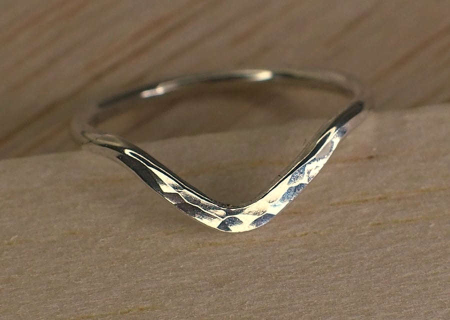Sterling Silver Wide Curved Hammered Ring Sterling Silver Wide Curved Hammered Ring