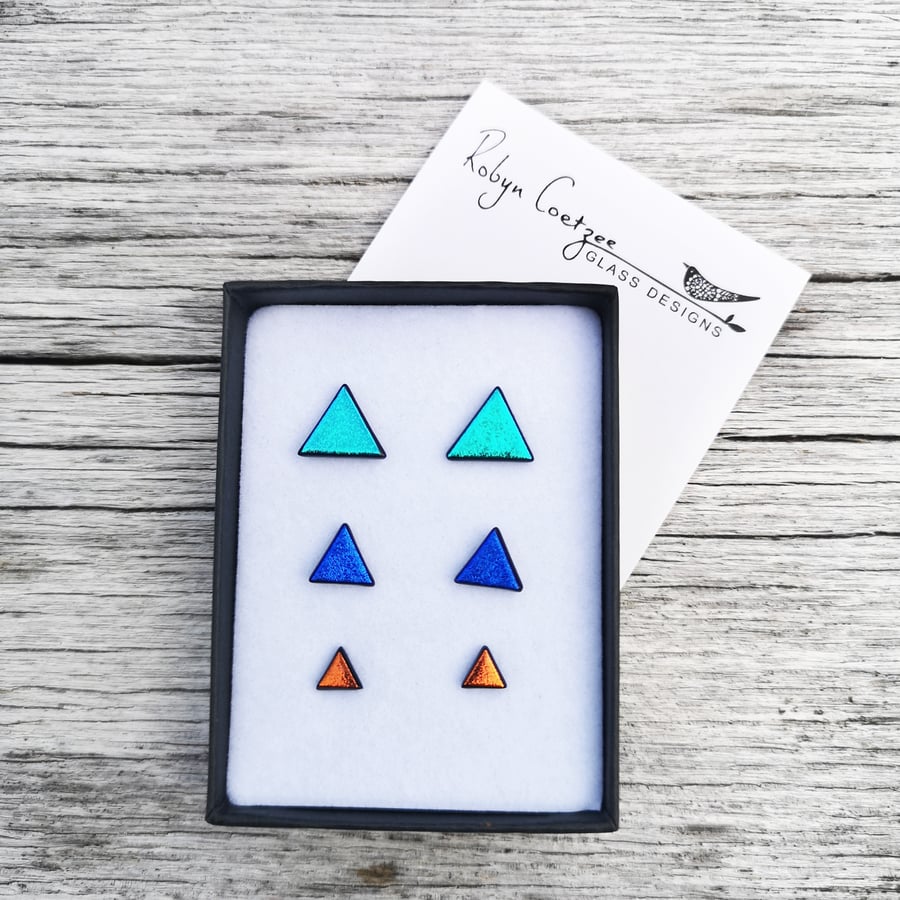 Gift Set triangle stud earrings in three sizes, you choose the colours 