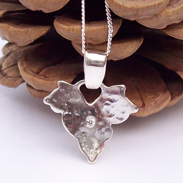 Frosted Ivy Leaf Necklace , Sterling Silver 925 with set Cubic Zirconia 