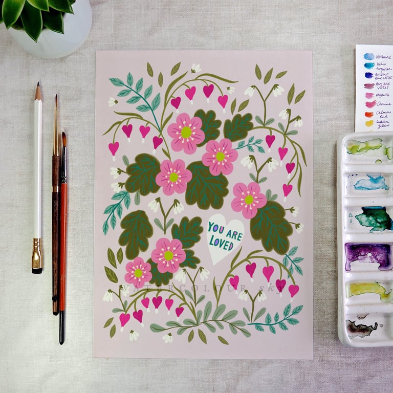 Floral Art Print - You Are Loved (Pink) 