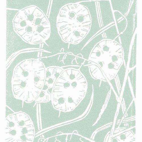 Honesty Seedhead duck egg blue - Handcut Linocut Print