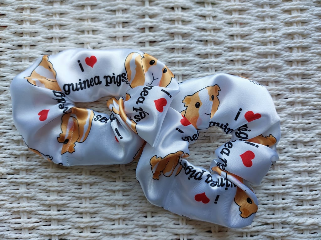 Satin I Love Guinea Pig Hair Scrunchies Pack 2. 
