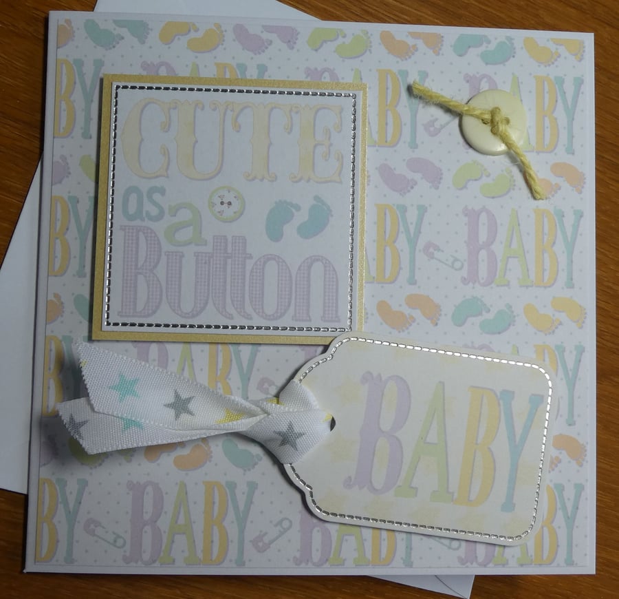 Neutral New Baby Card - Cute as a Button